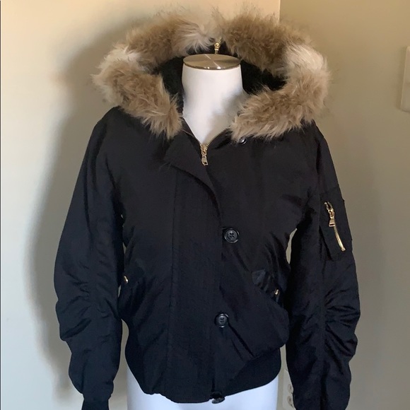 Express Jackets & Blazers - EXPRESS black jacket fur hood great condition